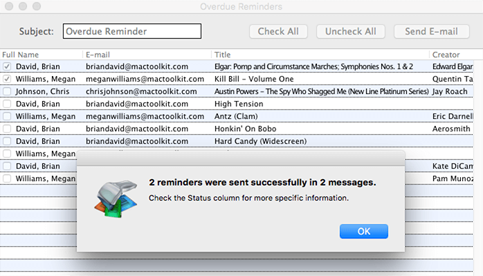 Overdue reminders window