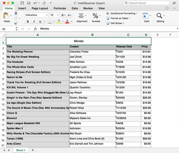 Exported to Microsoft Excel