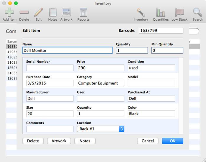 Edit records with barcode associations; create custom fields.